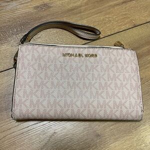 Michael Kors Jet Set Large Double Zip Phone Wristlet MK Signature Vanilla/Acorn